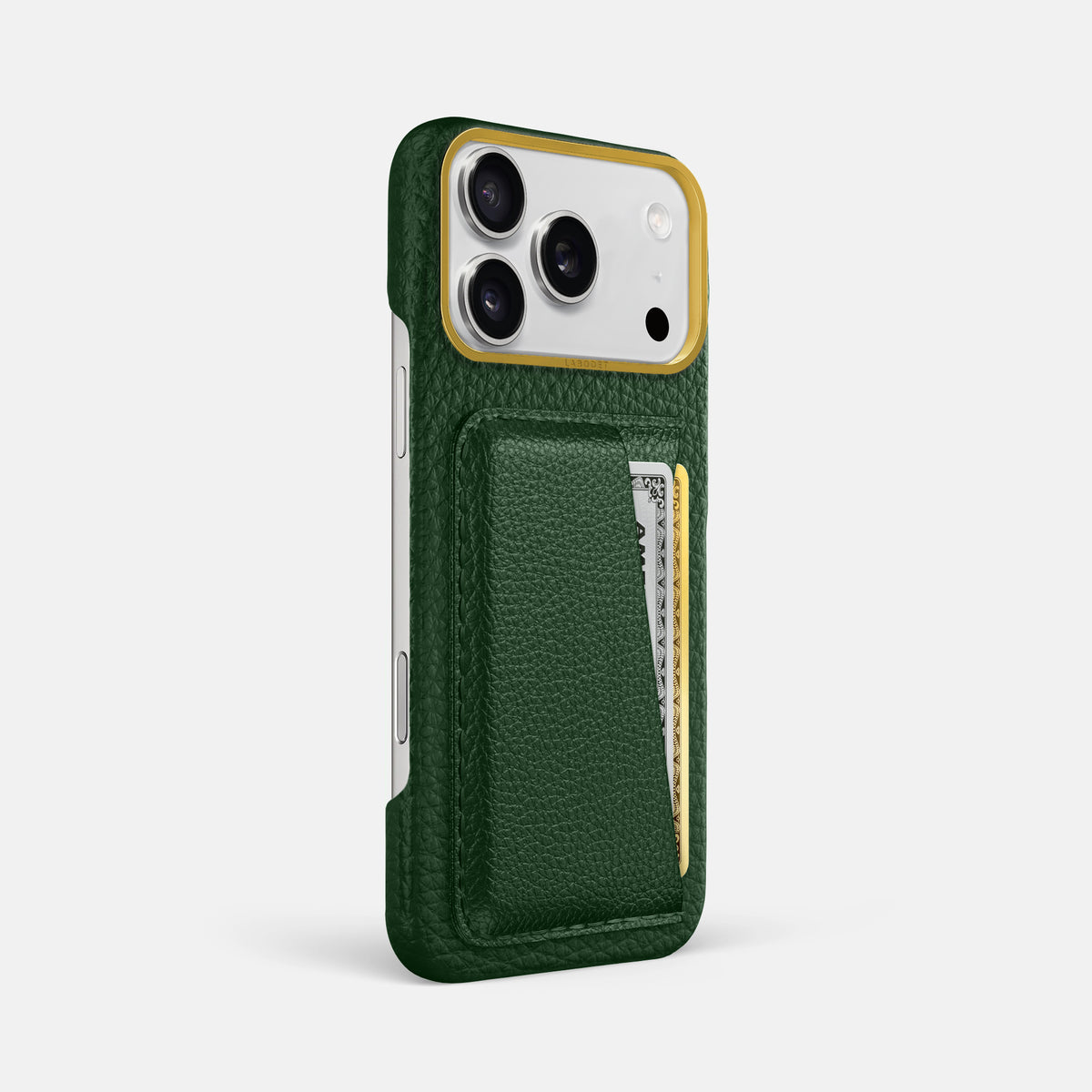 Double Card Case For iPhone 17 Pro Max In Calf -2 | Dark-Green-Gold
