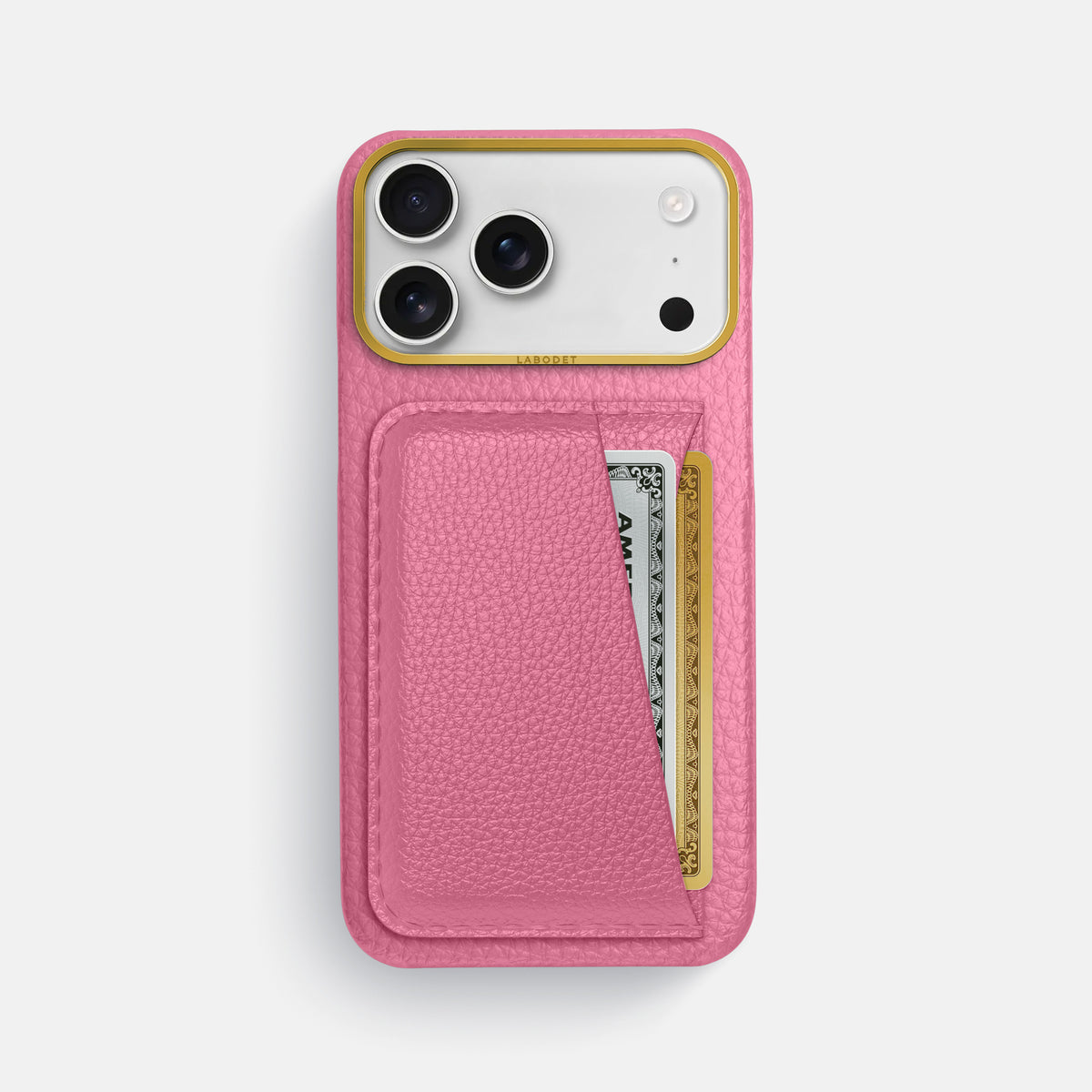 Double Card Case For iPhone 17 Pro Max In Calf -1 | Pink-Gold