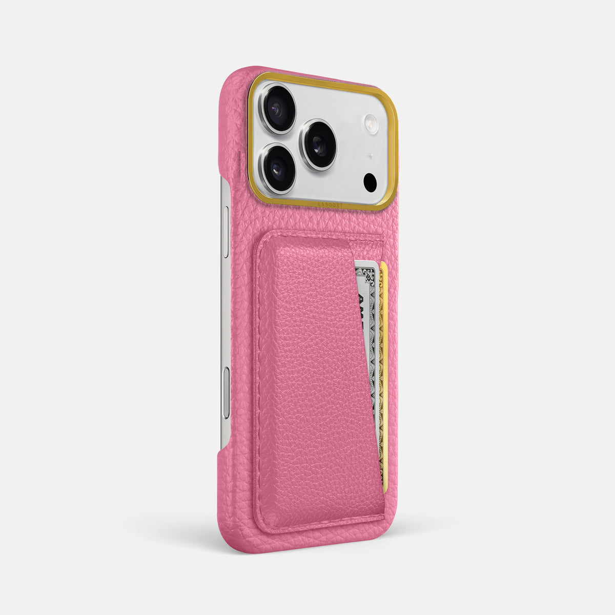 Double Card Case For iPhone 17 Pro Max In Calf -2 | Pink-Gold
