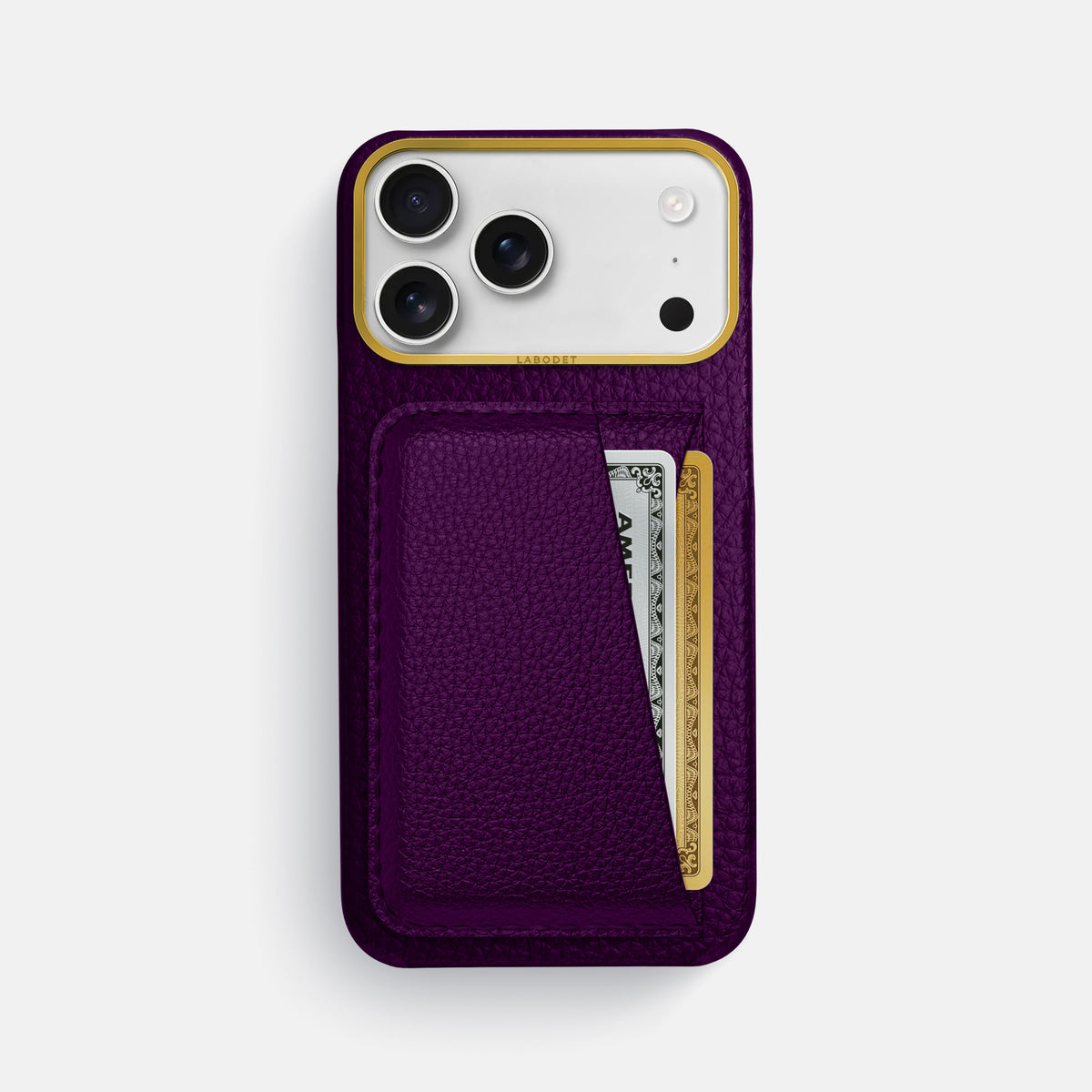Double Card Case For iPhone 17 Pro Max In Calf -1 | Violet-Gold