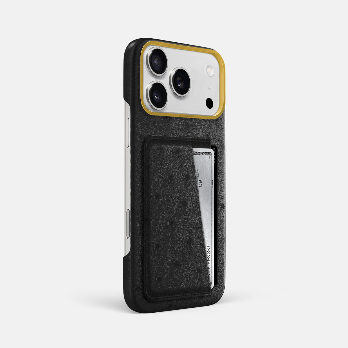 Double Card Case For iPhone 17 Pro Max In Ostrich -2 | Black-Gold