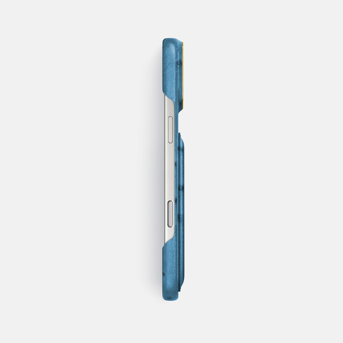 Double Card Case For iPhone 17 Pro Max In Ostrich -3 | Blue-Jeans-Gold