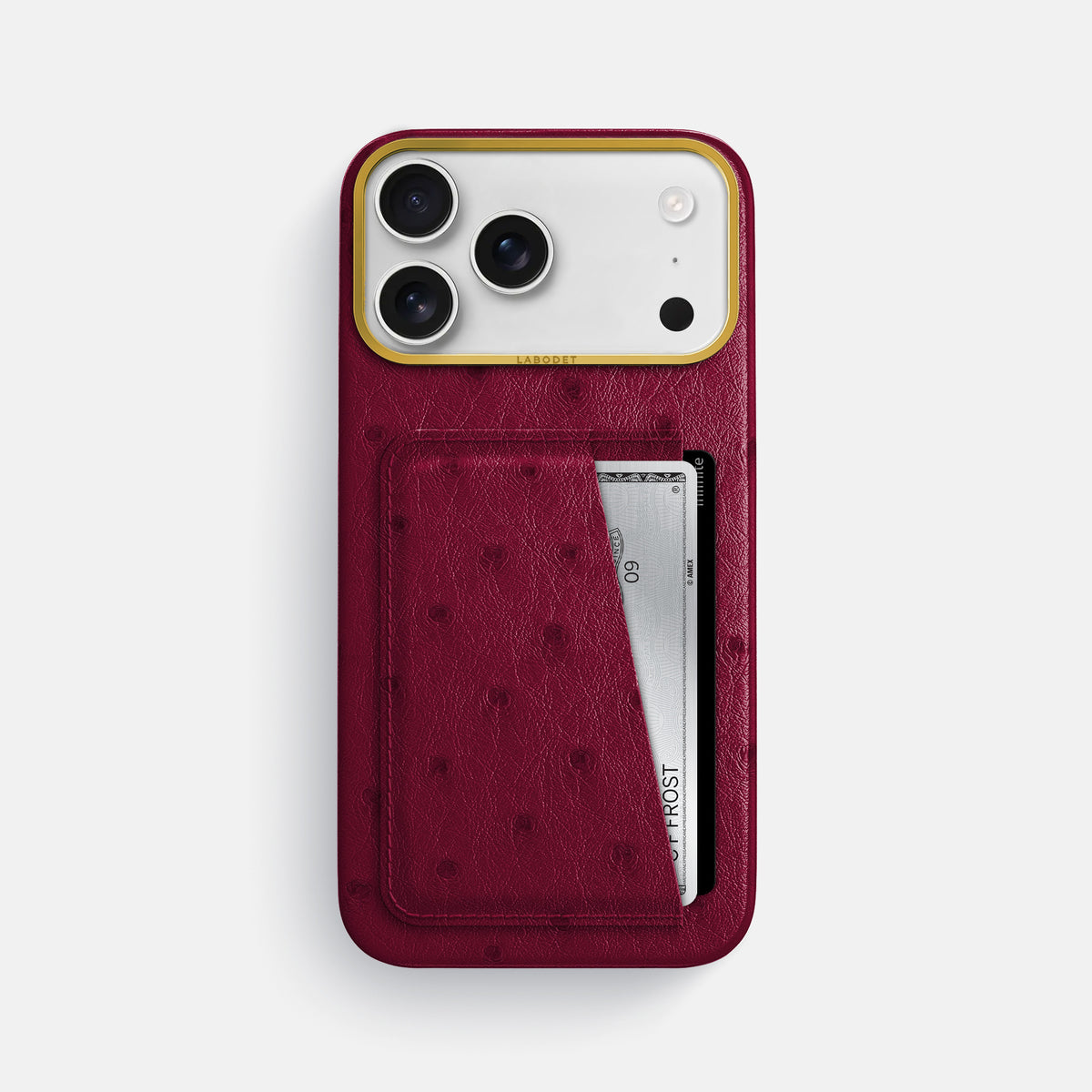 Double Card Case For iPhone 17 Pro Max In Ostrich -1 | Bordeaux-Gold