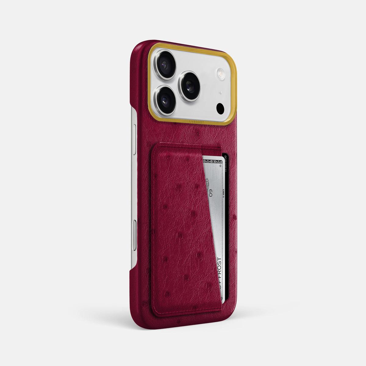 Double Card Case For iPhone 17 Pro Max In Ostrich -2 | Bordeaux-Gold