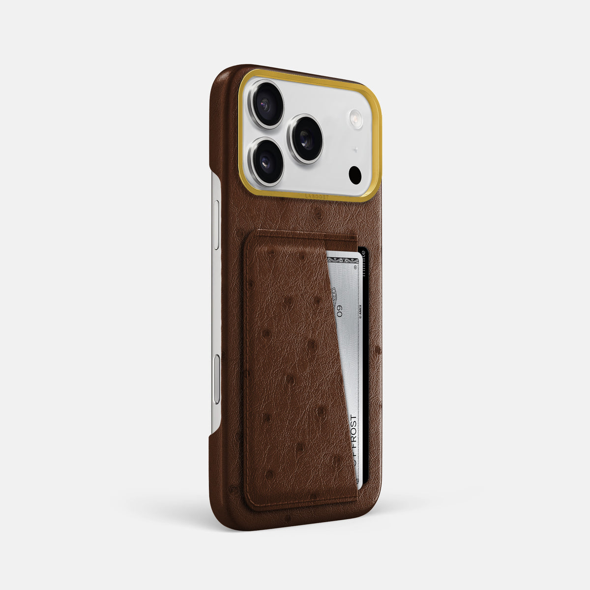 Double Card Case For iPhone 17 Pro Max In Ostrich -2 | Chocolate-Gold