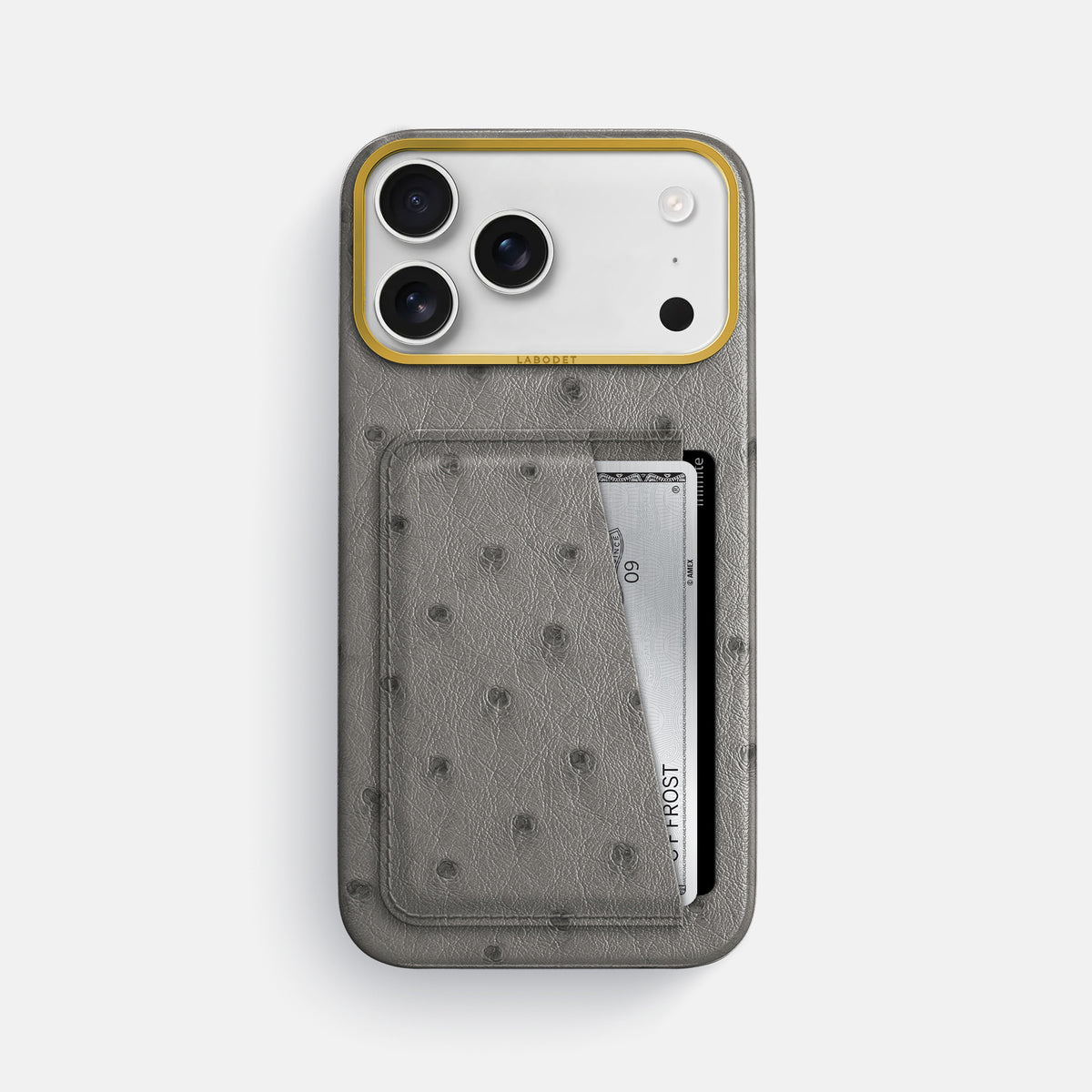 Double Card Case For iPhone 17 Pro Max In Ostrich -1 | Grey-Gold