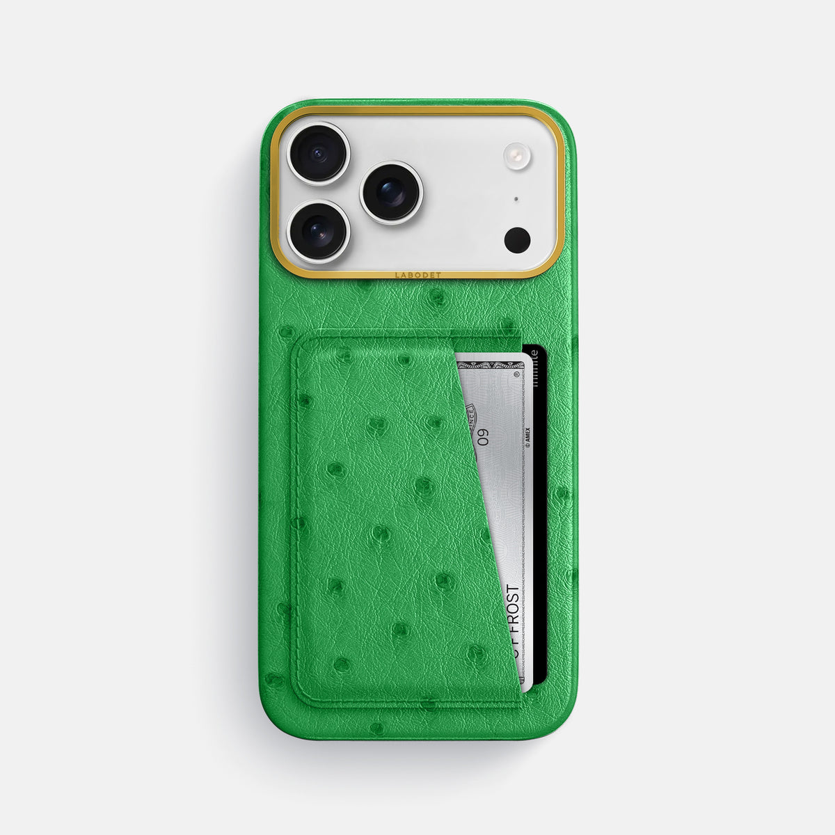 Double Card Case For iPhone 17 Pro Max In Ostrich -1 | Kentucky-Green-Gold