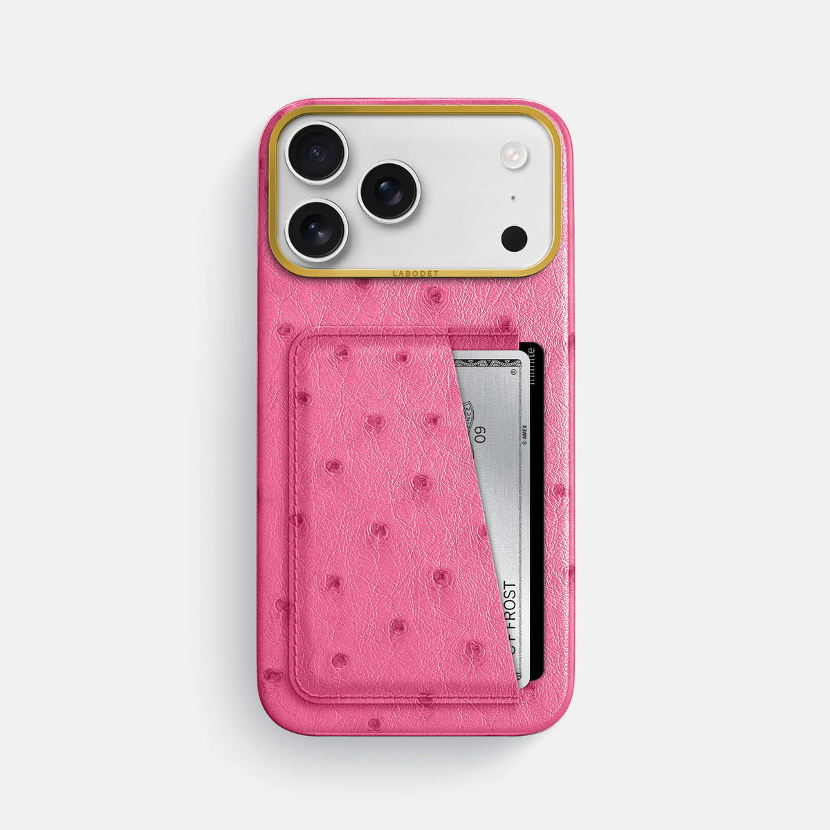 Double Card Case For iPhone 17 Pro Max In Ostrich -1 | Pink-Gold