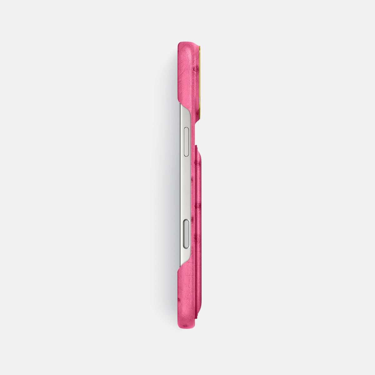 Double Card Case For iPhone 17 Pro Max In Ostrich -3 | Pink-Gold
