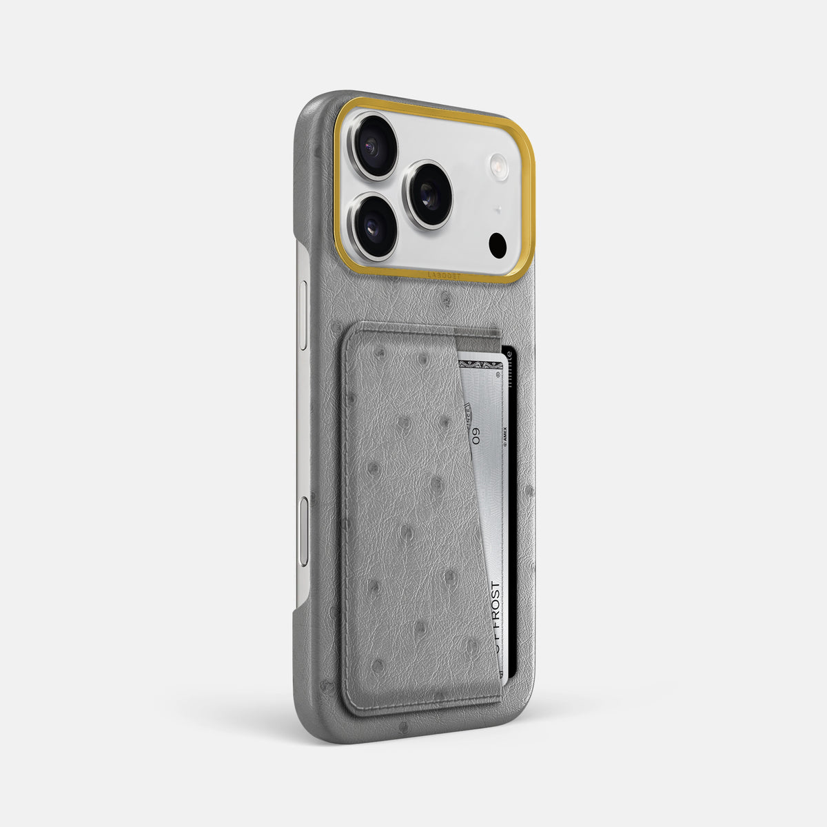 Double Card Case For iPhone 17 Pro Max In Ostrich -2 | Silver-Gold
