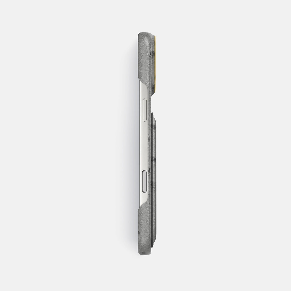 Double Card Case For iPhone 17 Pro Max In Ostrich -3 | Silver-Gold