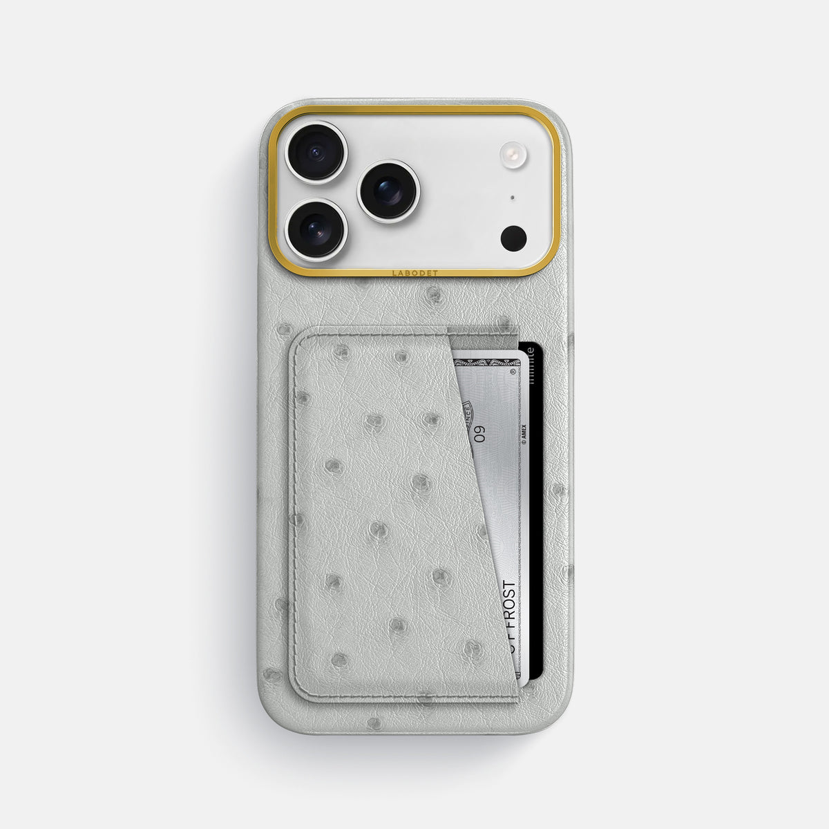 Double Card Case For iPhone 17 Pro Max In Ostrich -1 | White-Gold