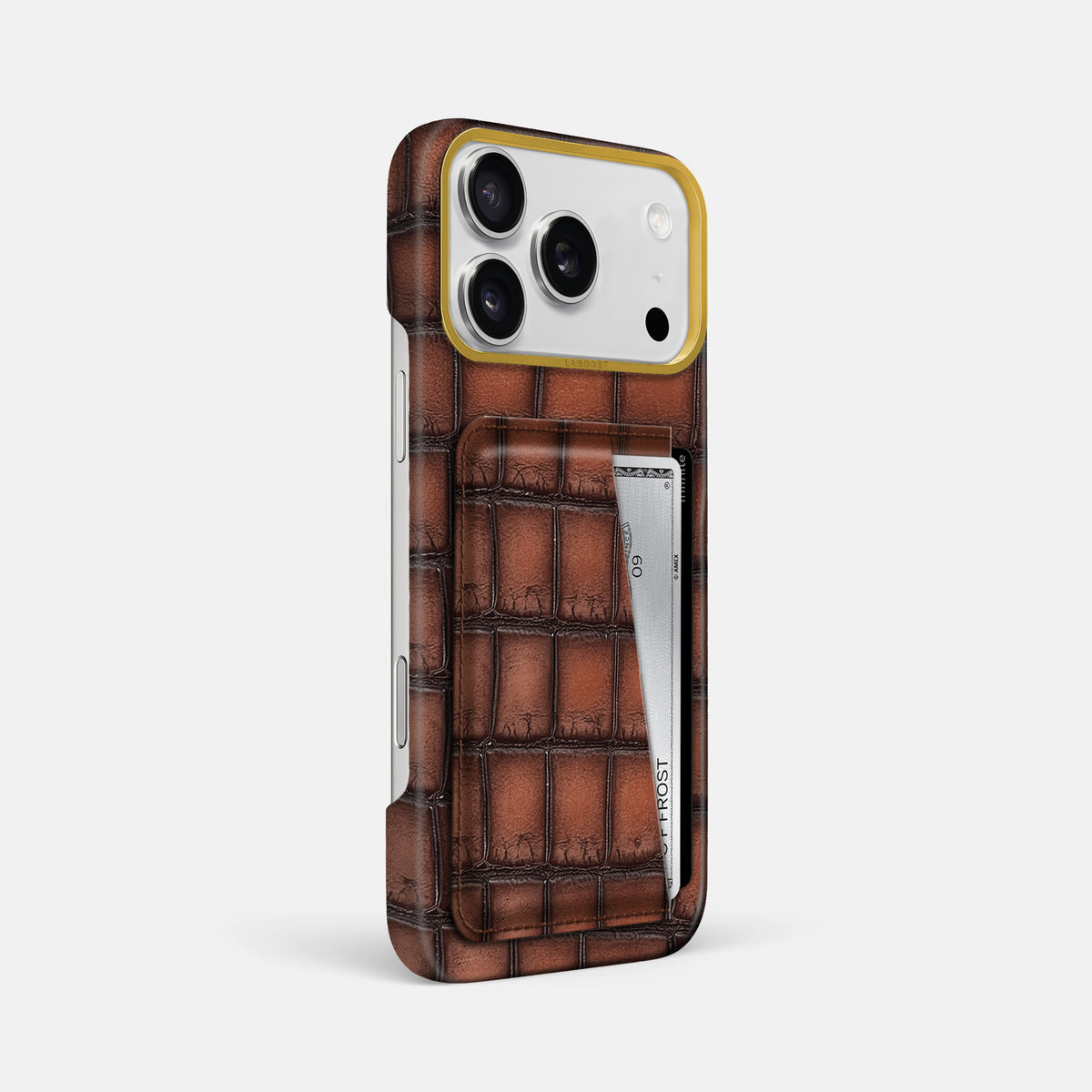 Double Card Case For iPhone 17 Pro Max In Patina Alligator -2 | Baobab-Gold