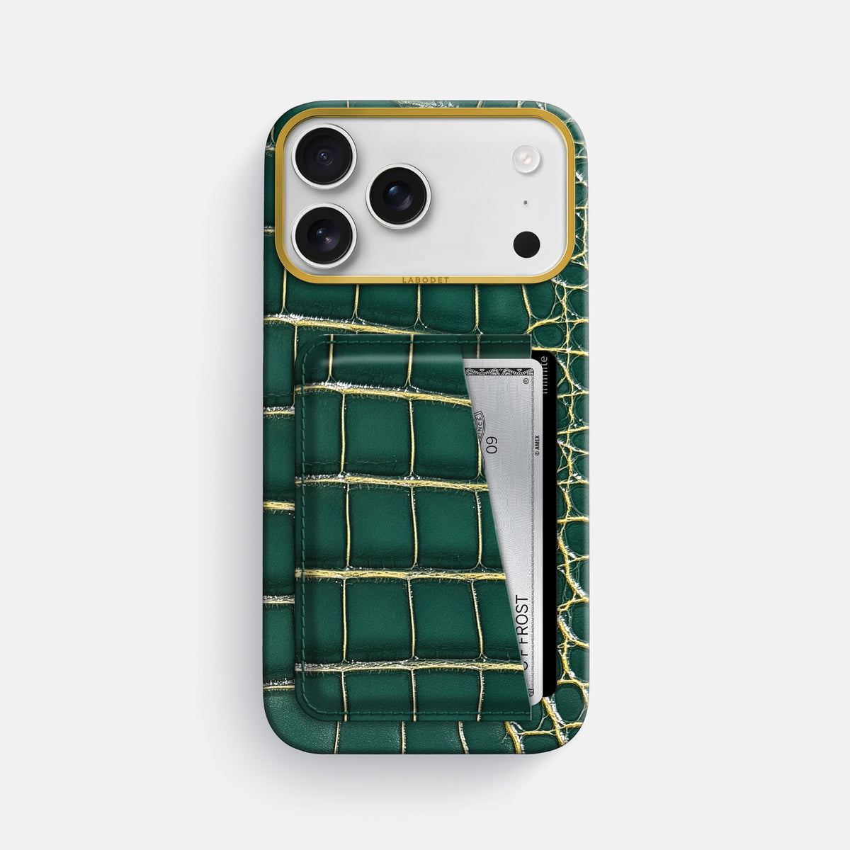 Double Card Case For iPhone 17 Pro Max In Patina Alligator -1 | Cambridge-Gold