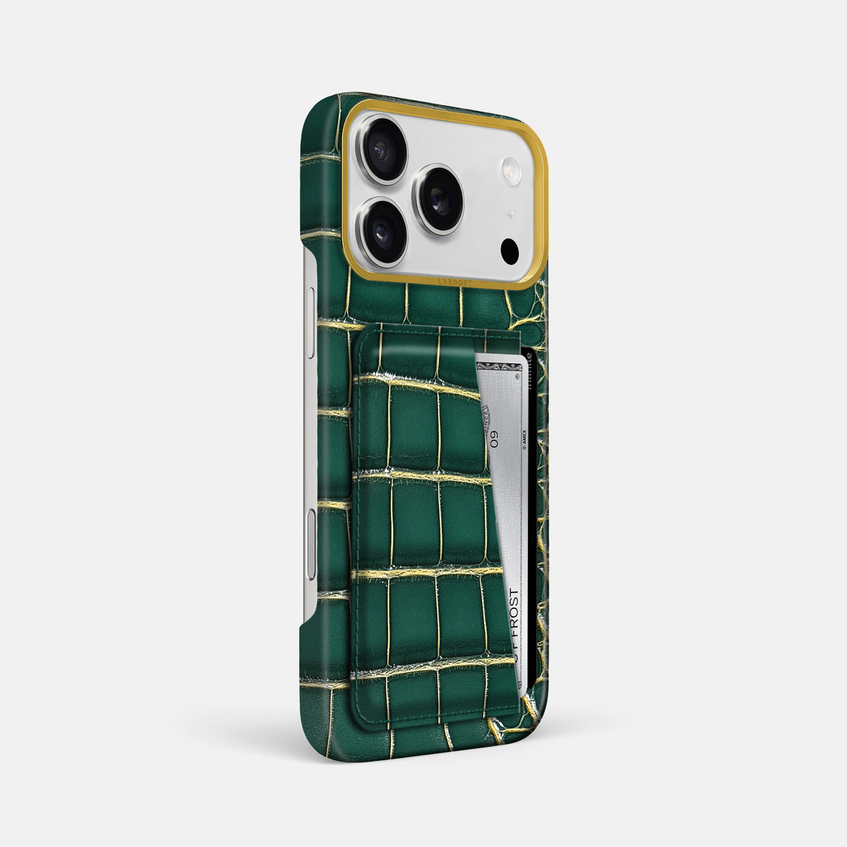 Double Card Case For iPhone 17 Pro Max In Patina Alligator -2 | Cambridge-Gold