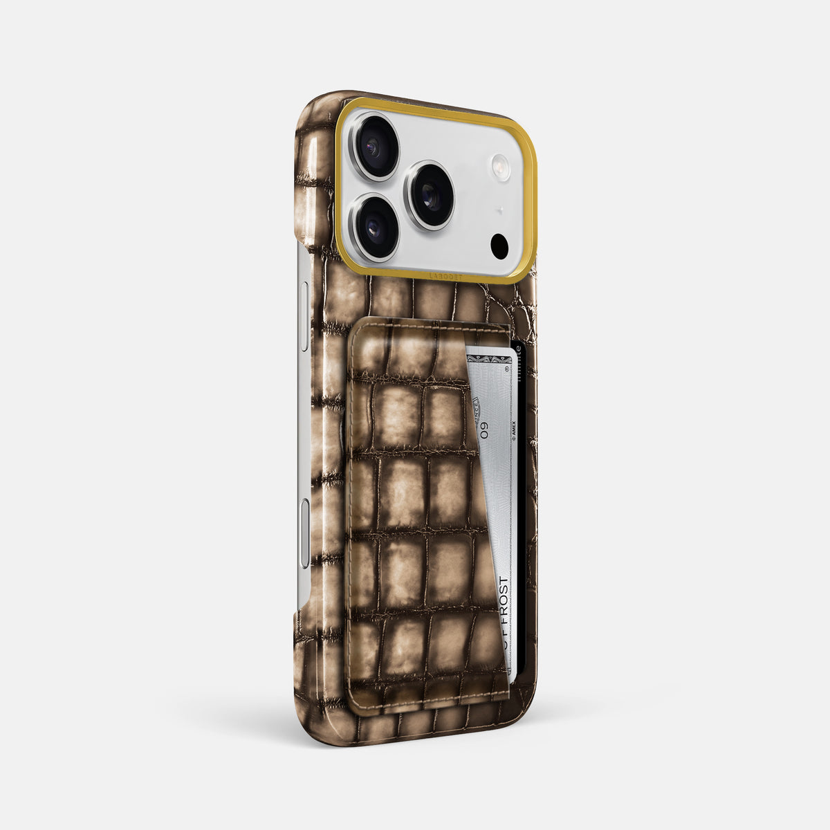 Double Card Case For iPhone 17 Pro Max In Patina Alligator -2 | Etoupe-Gold