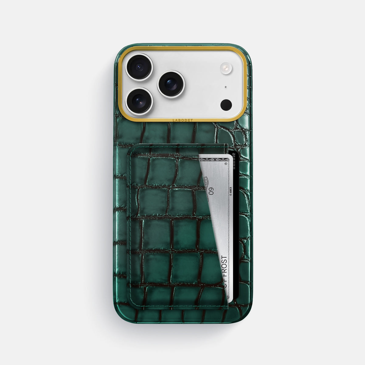 Double Card Case For iPhone 17 Pro Max In Patina Alligator -1 | Green-Gold