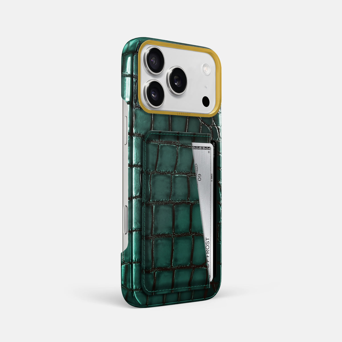 Double Card Case For iPhone 17 Pro Max In Patina Alligator -2 | Green-Gold