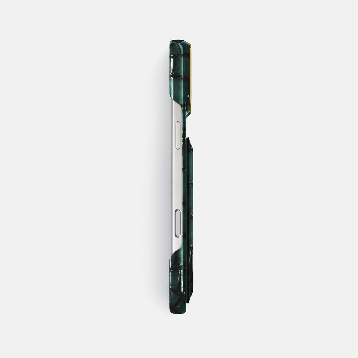Double Card Case For iPhone 17 Pro Max In Patina Alligator -3 | Green-Gold