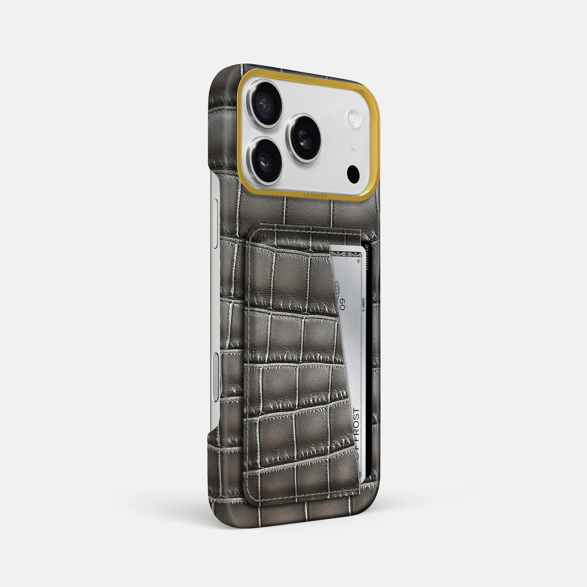 Double Card Case For iPhone 17 Pro Max In Patina Alligator -2 | Grey-Gold