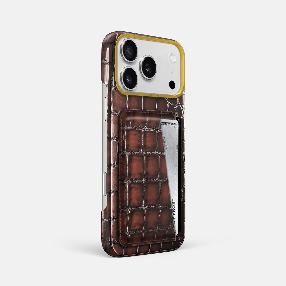 Double Card Case For iPhone 17 Pro Max In Patina Alligator -2 | Havana-Brown-Gold