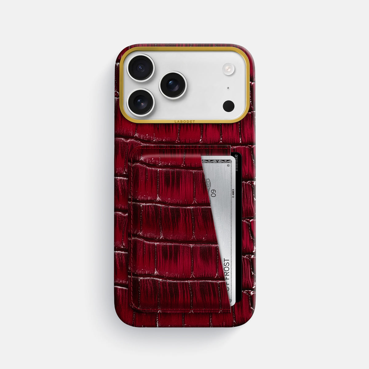 Double Card Case For iPhone 17 Pro Max In Patina Alligator -1 | Havana-Burgundy-Gold