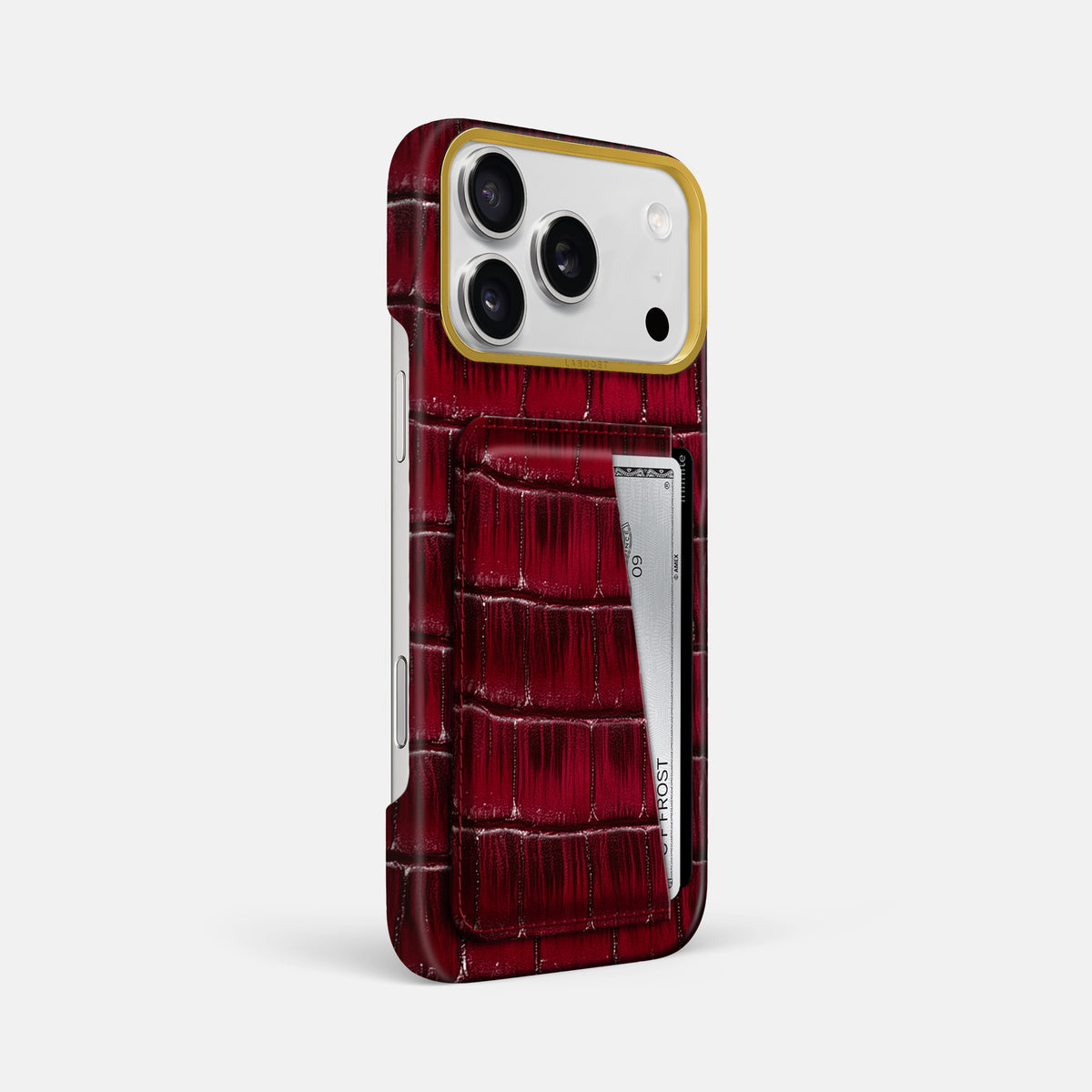 Double Card Case For iPhone 17 Pro Max In Patina Alligator -2 | Havana-Burgundy-Gold