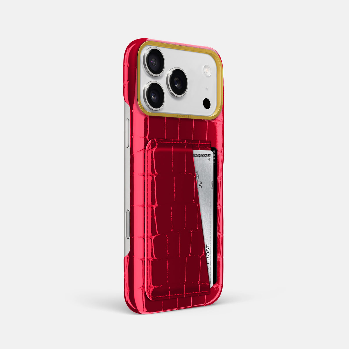 Double Card Case For iPhone 17 Pro Max In Shiny Alligator -2 | Cherry-Gold
