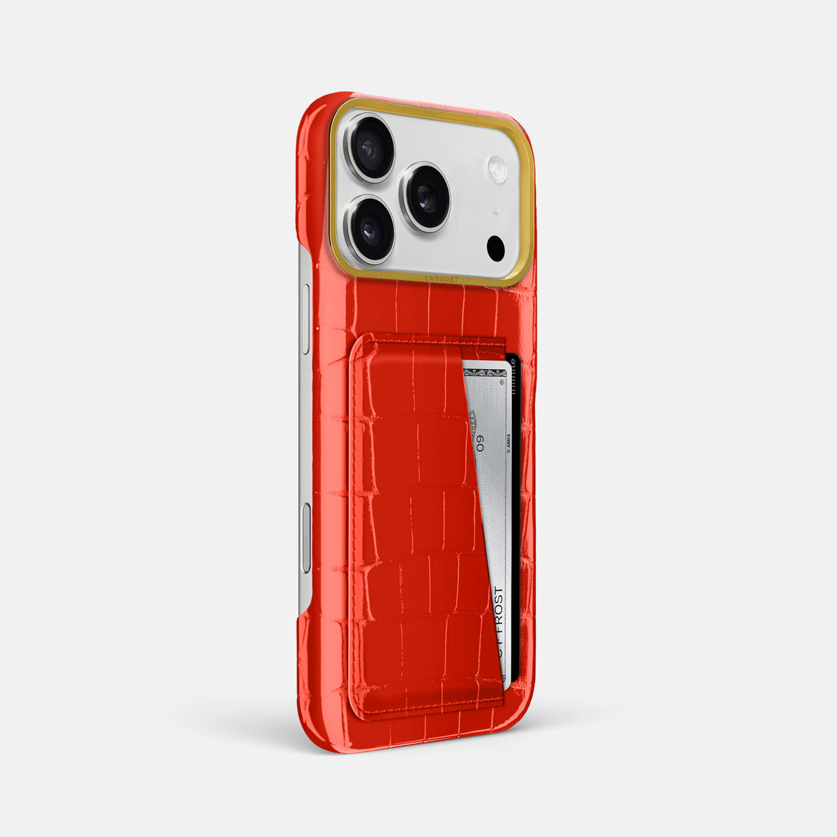 Double Card Case For iPhone 17 Pro Max In Shiny Alligator -2 | Coral-Orange-Gold