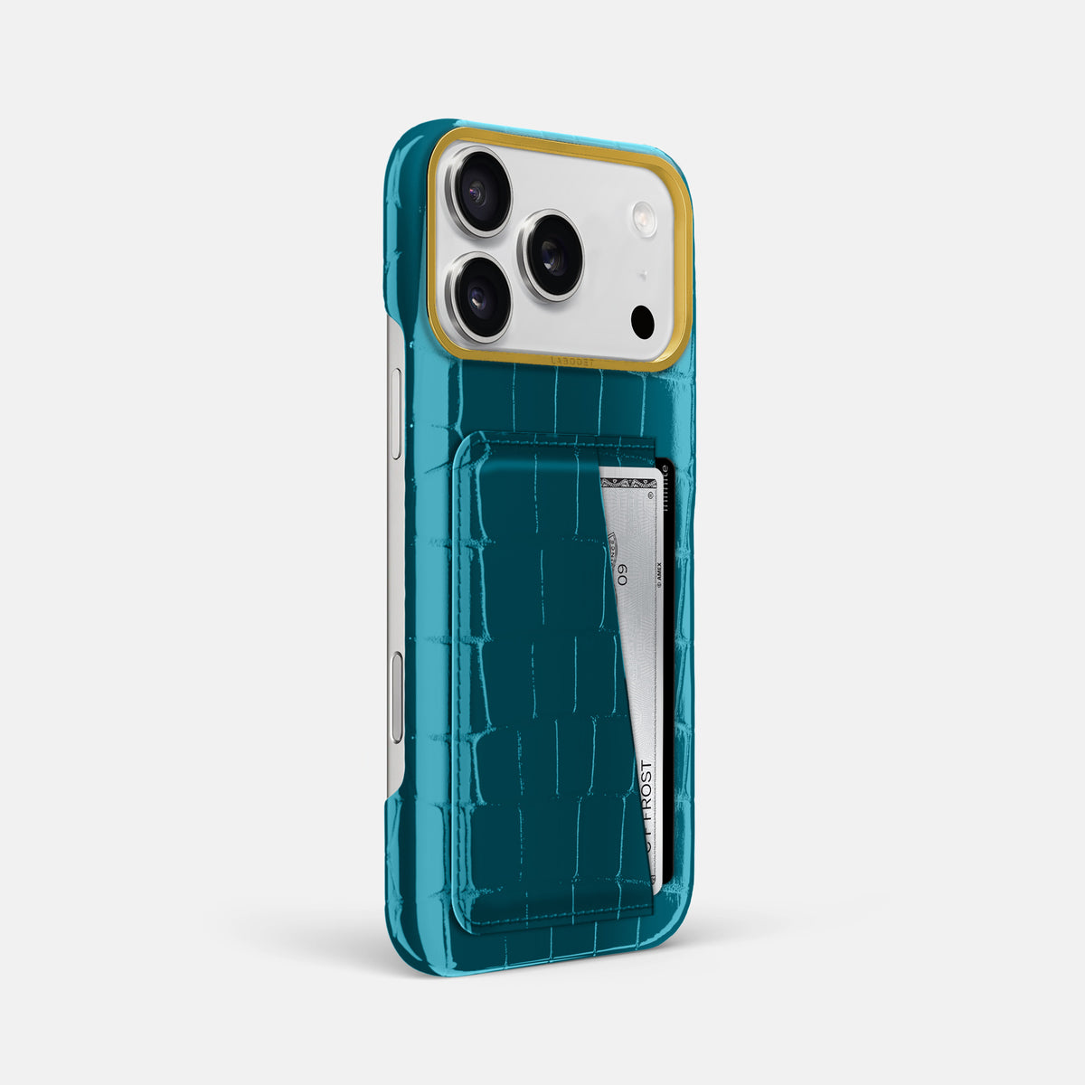 Double Card Case For iPhone 17 Pro Max In Shiny Alligator -2 | Curacao-Gold