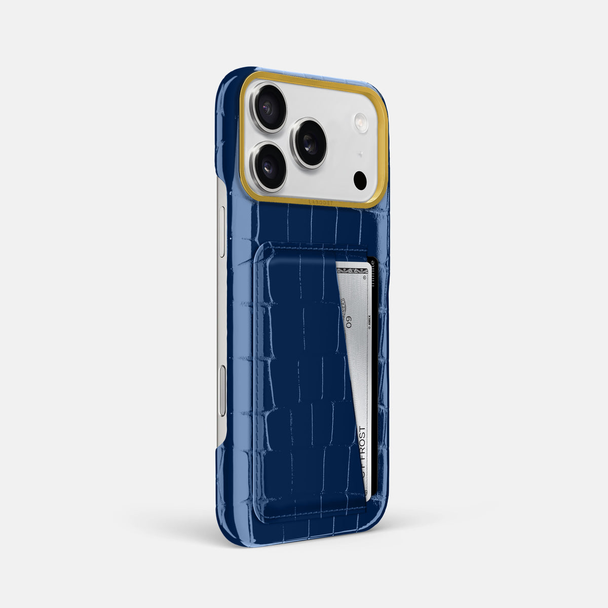 Double Card Case For iPhone 17 Pro Max In Shiny Alligator -2 | Mediterranean-Gold