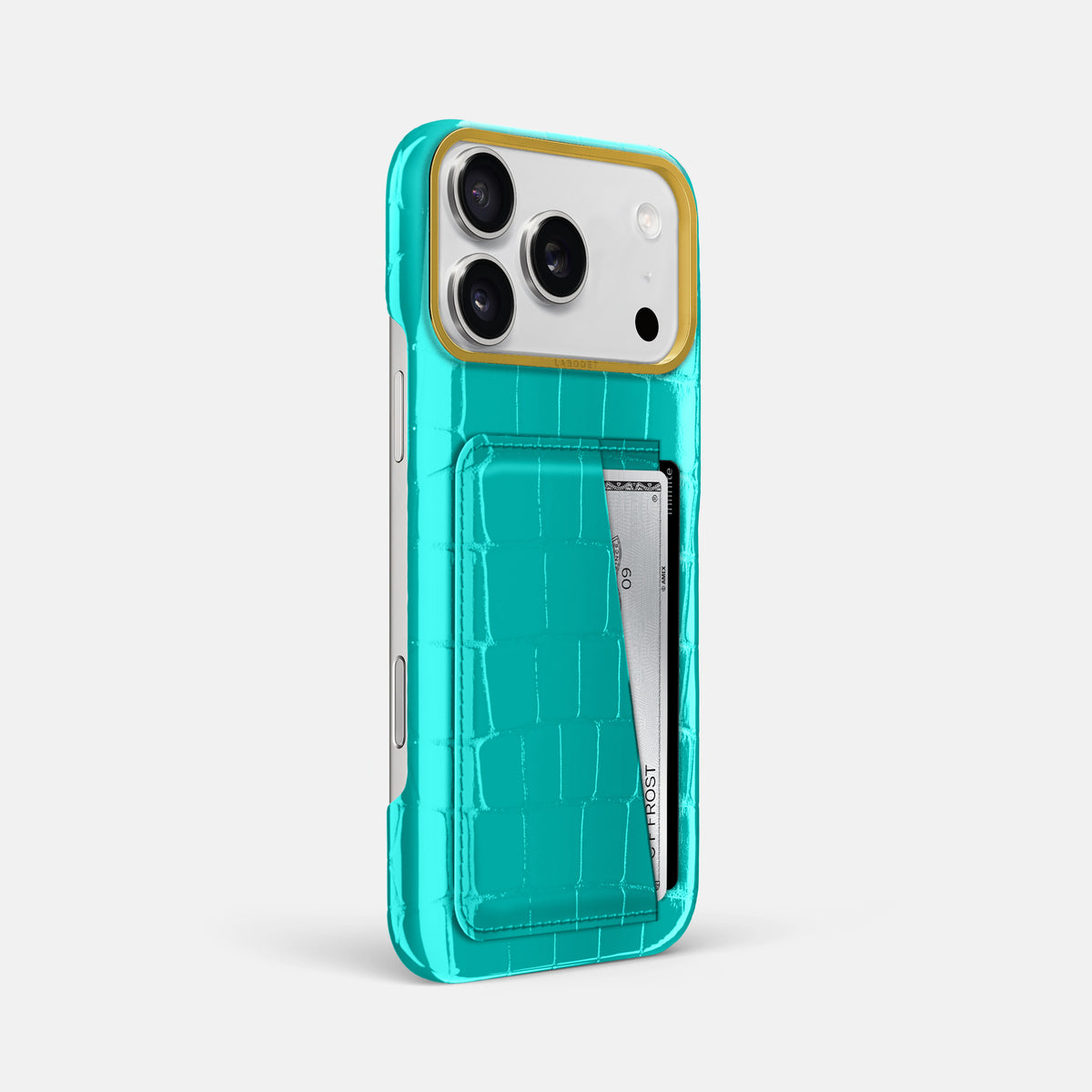 Double Card Case For iPhone 17 Pro Max In Shiny Alligator -2 | Mint-Gold