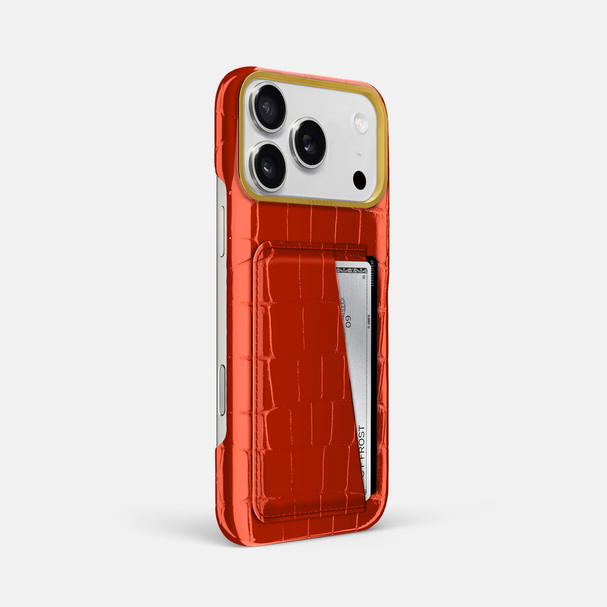 Double Card Case For iPhone 17 Pro Max In Shiny Alligator -2 | Orange-Gold