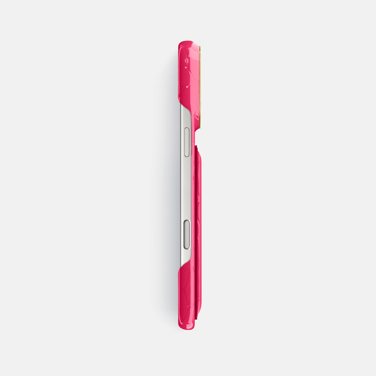Double Card Case For iPhone 17 Pro Max In Shiny Alligator -3 | Pink-Panther-Gold