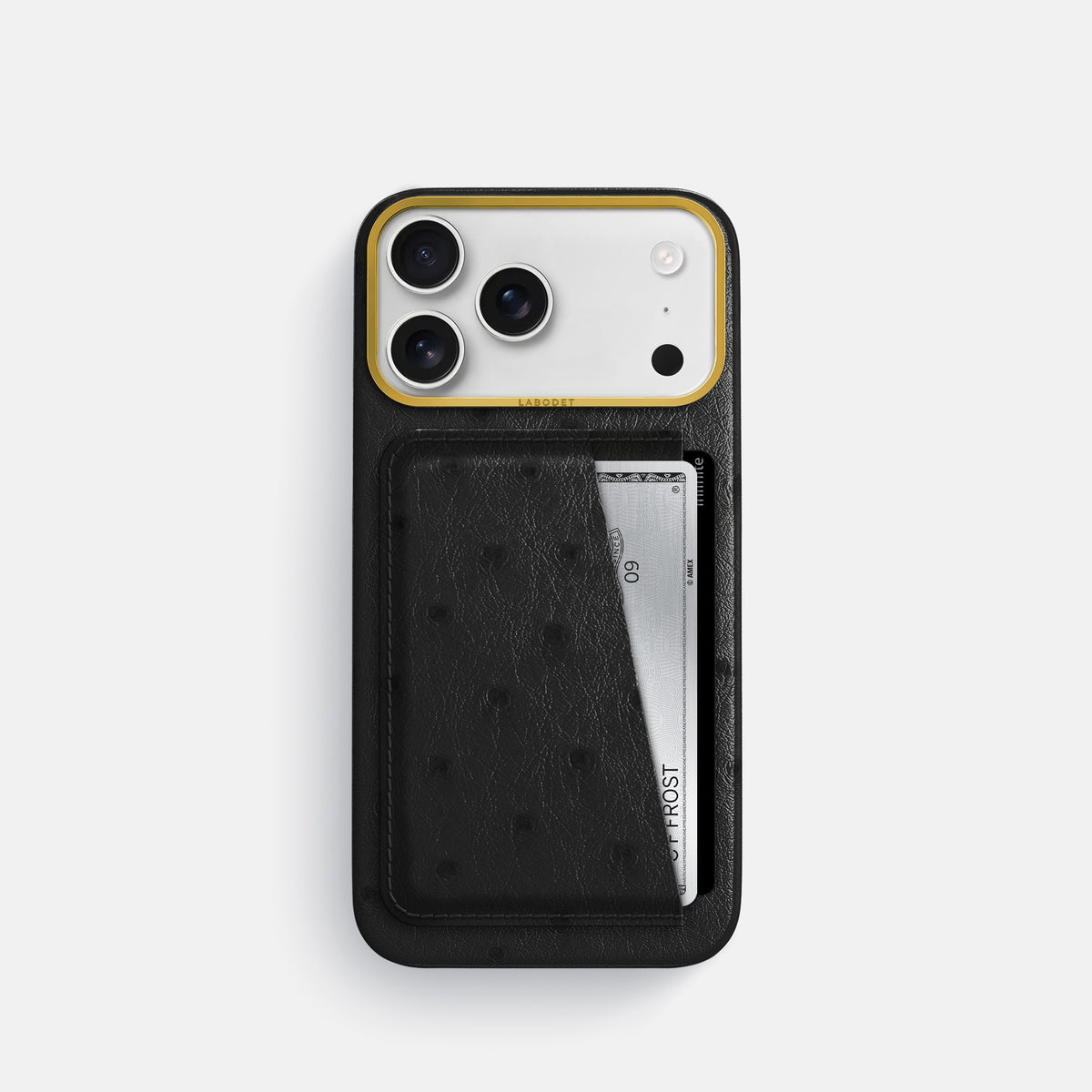 Double Card Case For iPhone 17 Pro In Ostrich -1 | Black-Gold