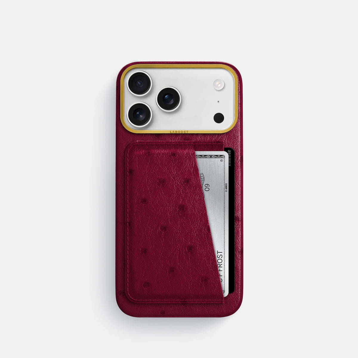 Double Card Case For iPhone 17 Pro In Ostrich -1 | Bordeaux-Gold