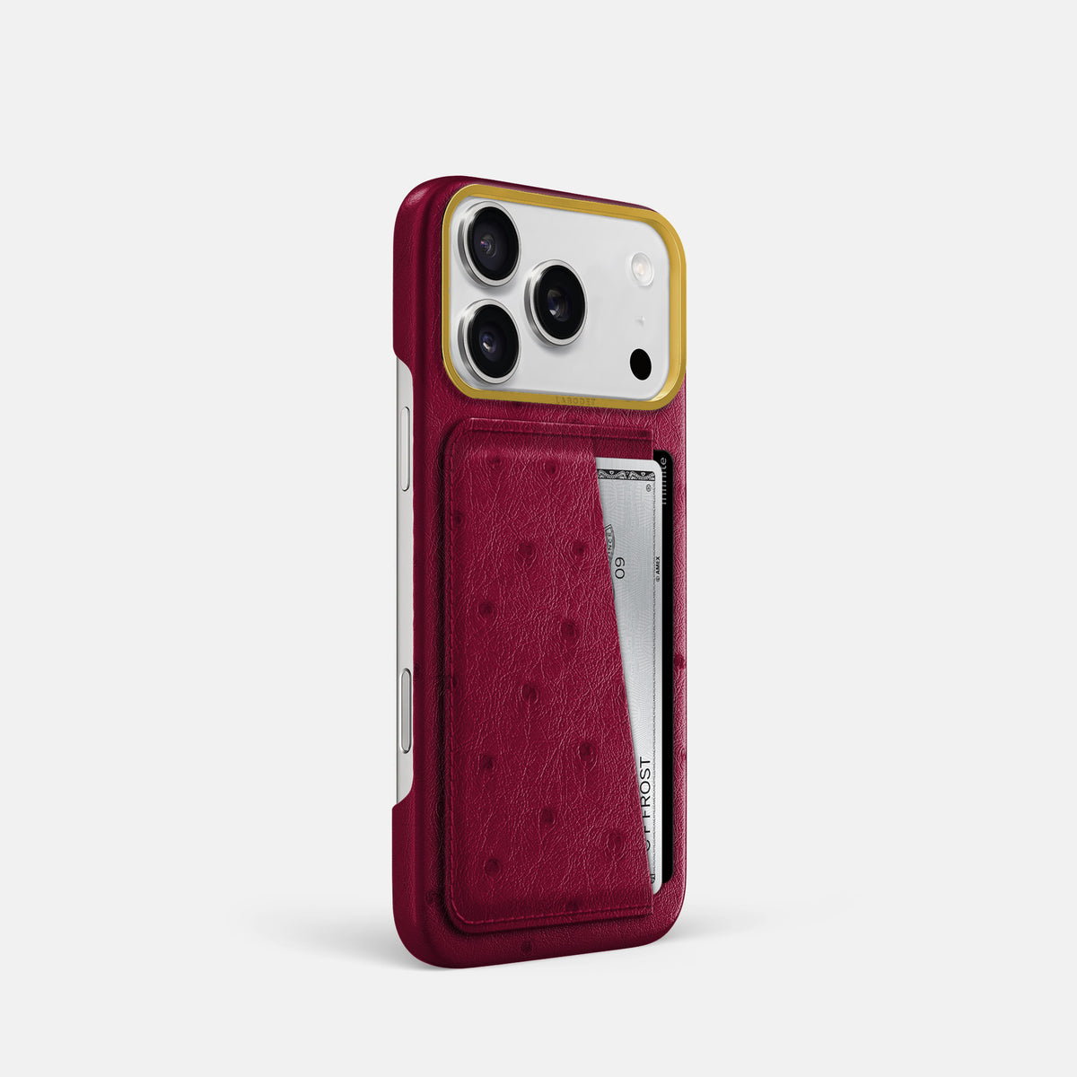 Double Card Case For iPhone 17 Pro In Ostrich -2 | Bordeaux-Gold