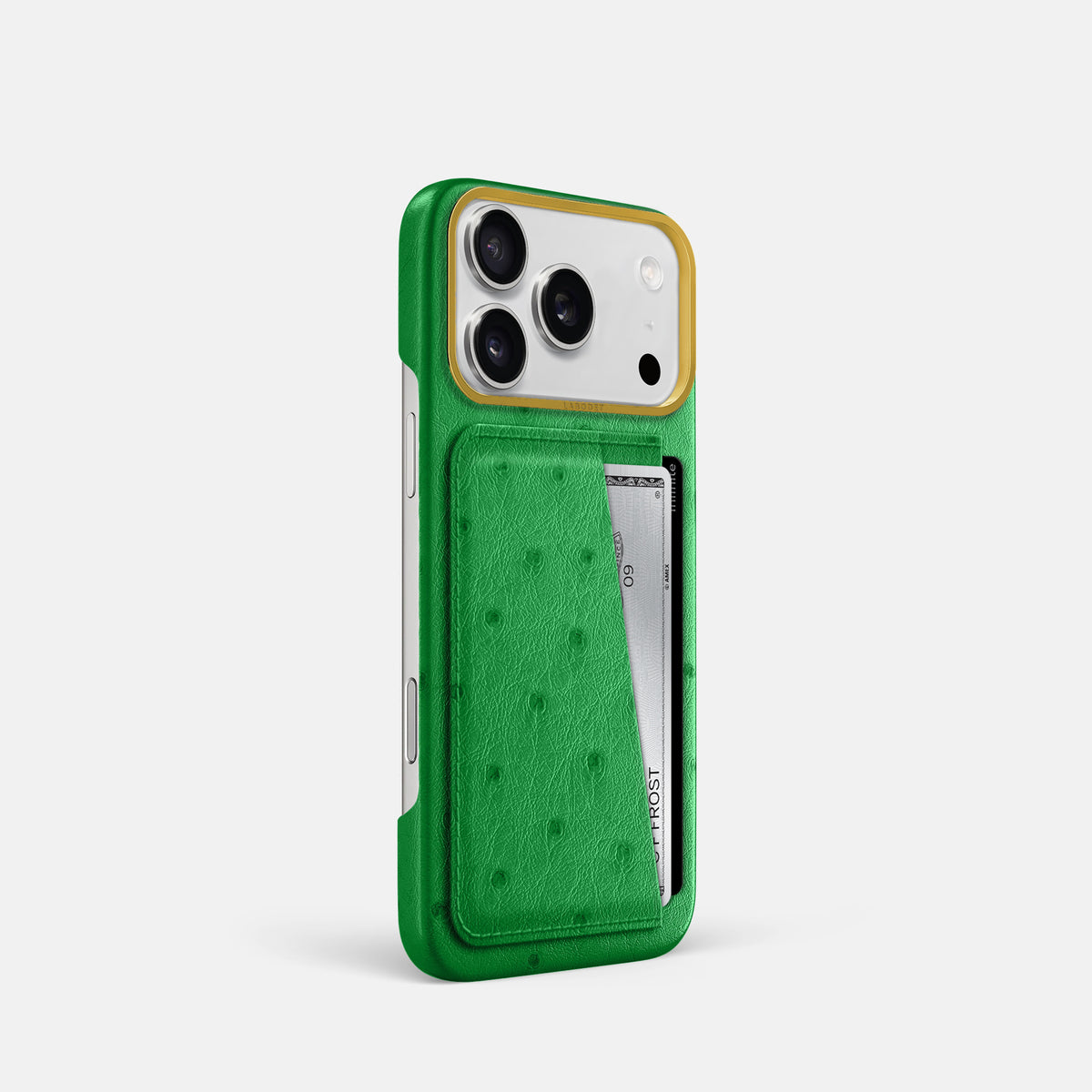 Double Card Case For iPhone 17 Pro In Ostrich -2 | Kentucky-Green-Gold