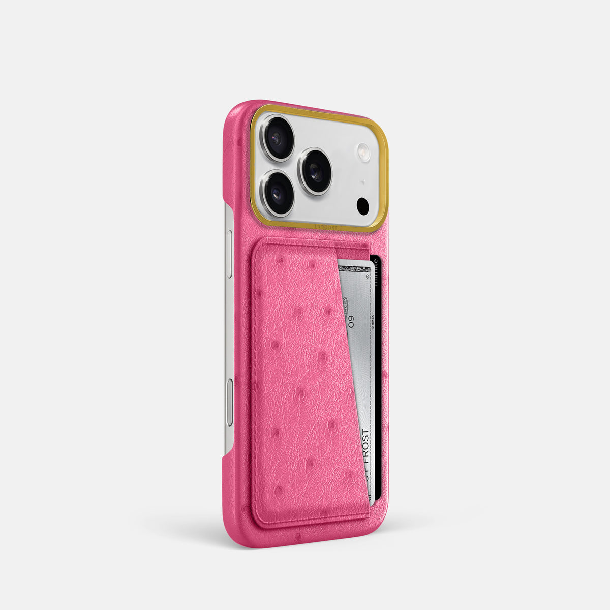 Double Card Case For iPhone 17 Pro In Ostrich -2 | Pink-Gold