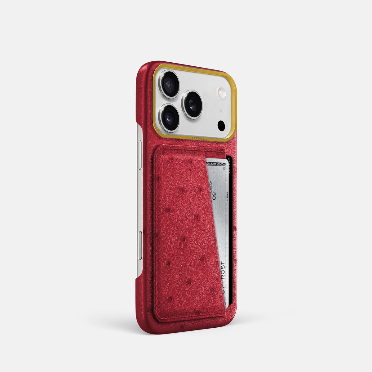 Double Card Case For iPhone 17 Pro In Ostrich -2 | Red-Gold