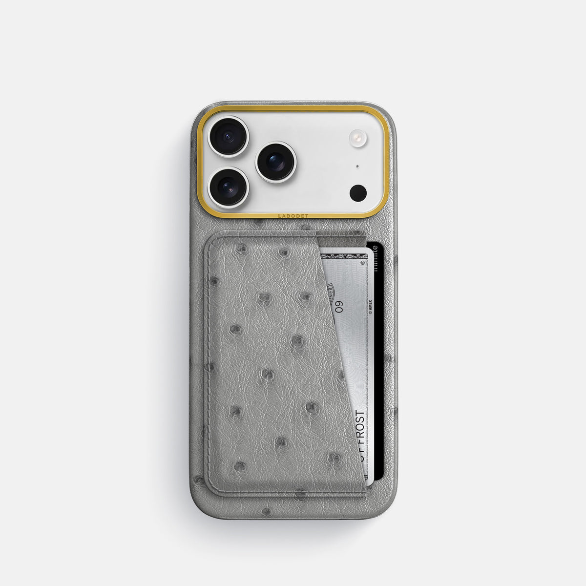 Double Card Case For iPhone 17 Pro In Ostrich -1 | Silver-Gold