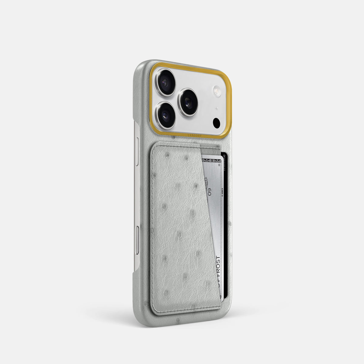 Double Card Case For iPhone 17 Pro In Ostrich -2 | White-Gold