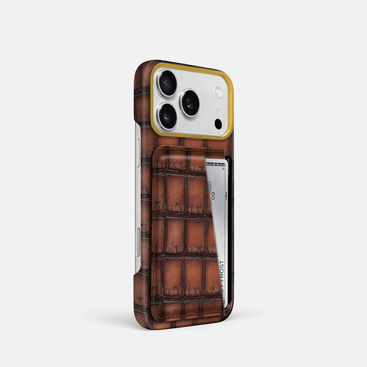 Double Card Case For iPhone 17 Pro In Patina Alligator -2 | Baobab-Gold
