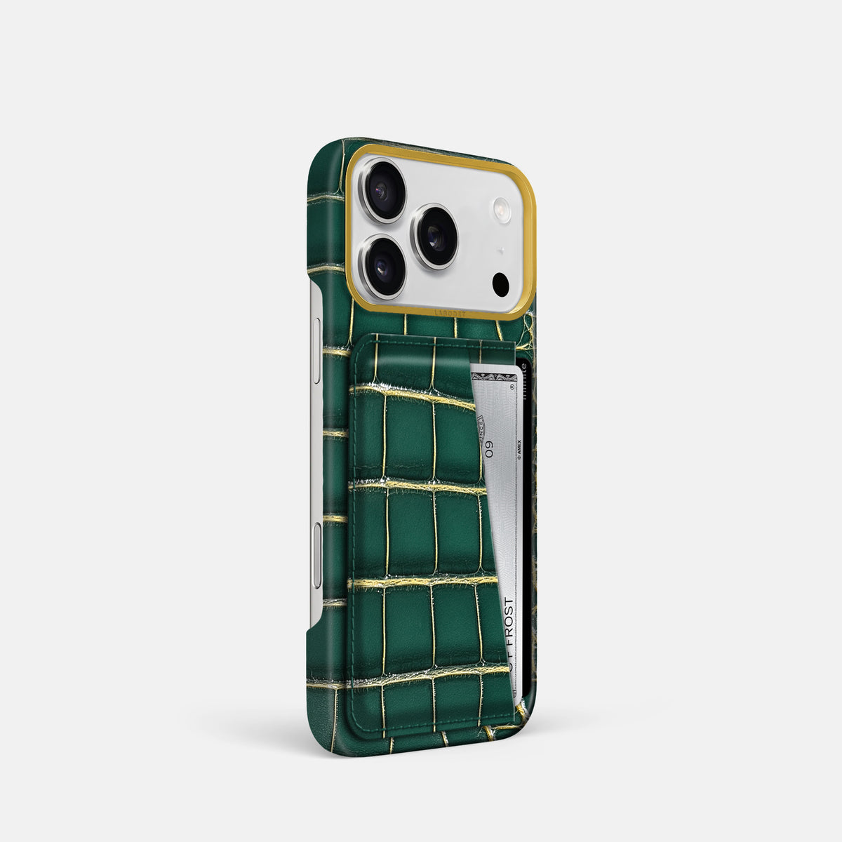 Double Card Case For iPhone 17 Pro In Patina Alligator -2 | Cambridge-Gold