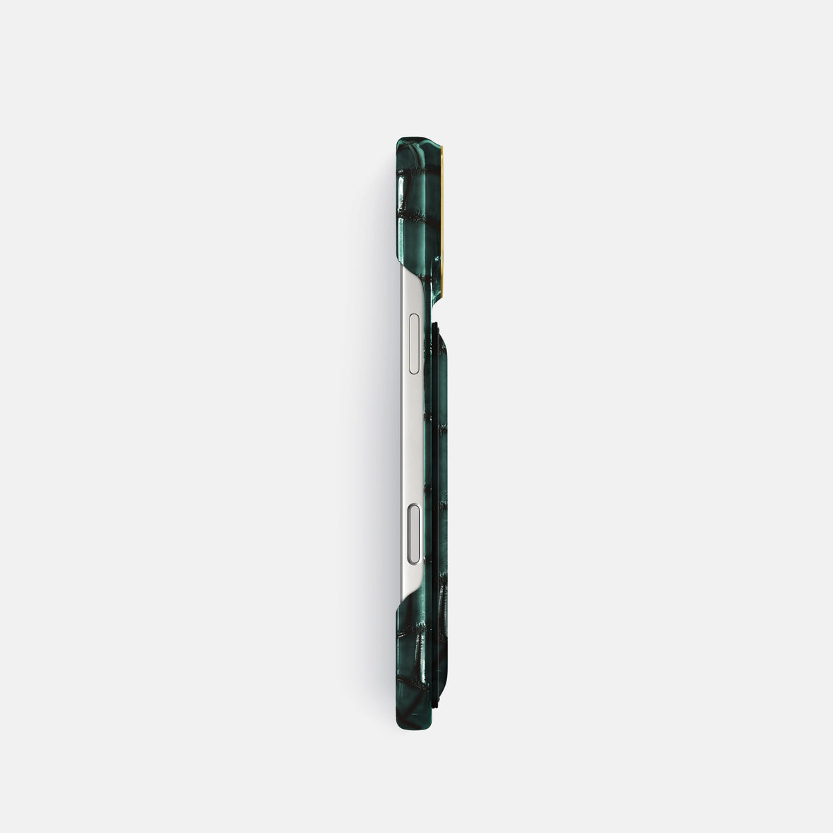 Double Card Case For iPhone 17 Pro In Patina Alligator -3 | Green-Gold