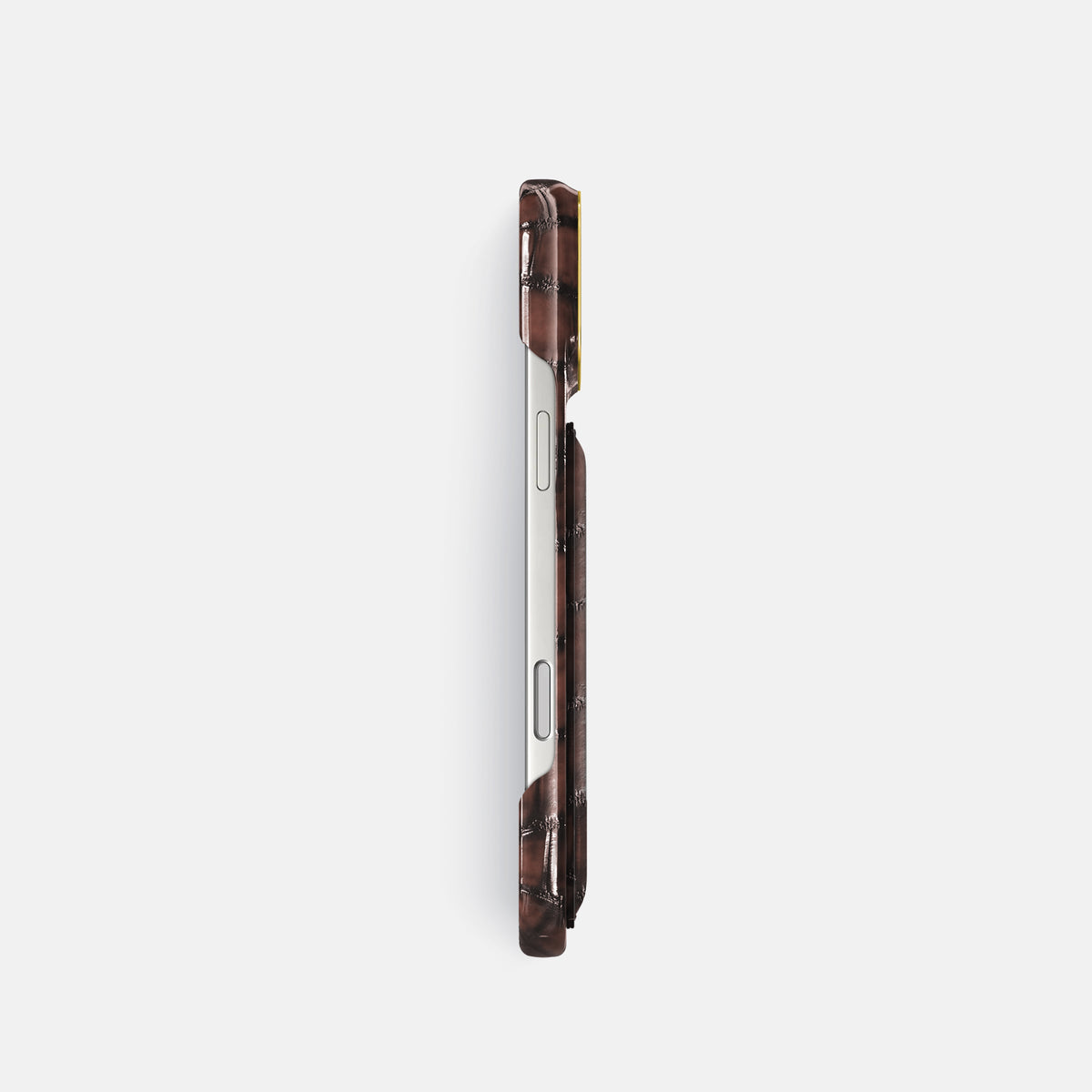 Double Card Case For iPhone 17 Pro In Patina Alligator -3 | Havana-Brown-Gold