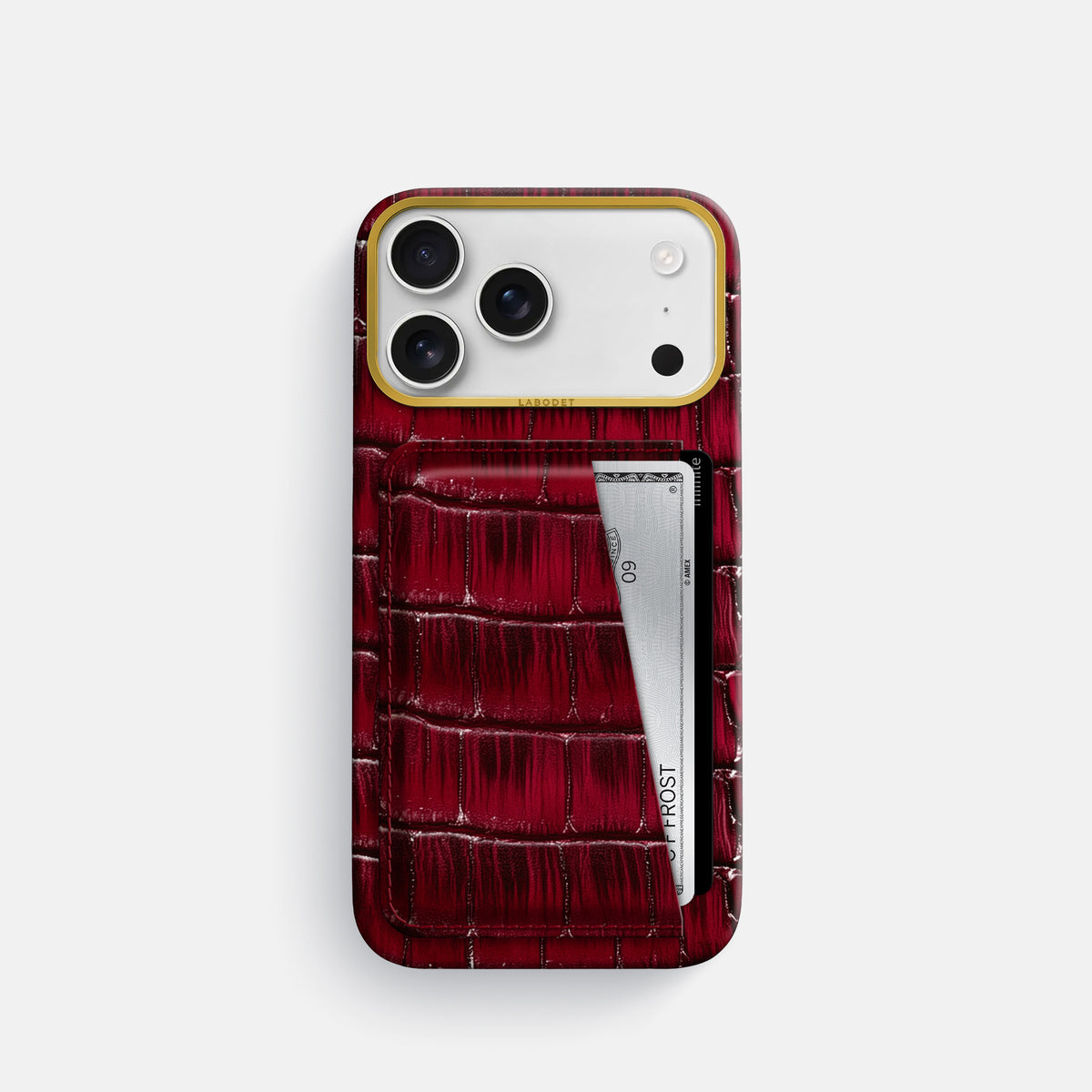 Double Card Case For iPhone 17 Pro In Patina Alligator -1 | Havana-Burgundy-Gold