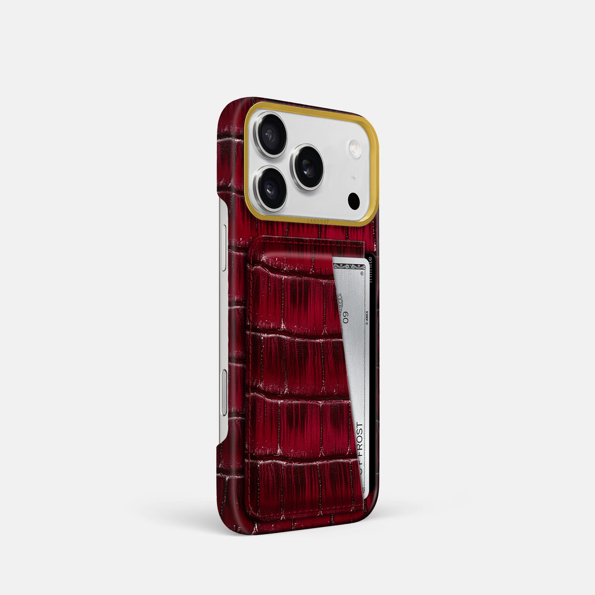 Double Card Case For iPhone 17 Pro In Patina Alligator -2 | Havana-Burgundy-Gold