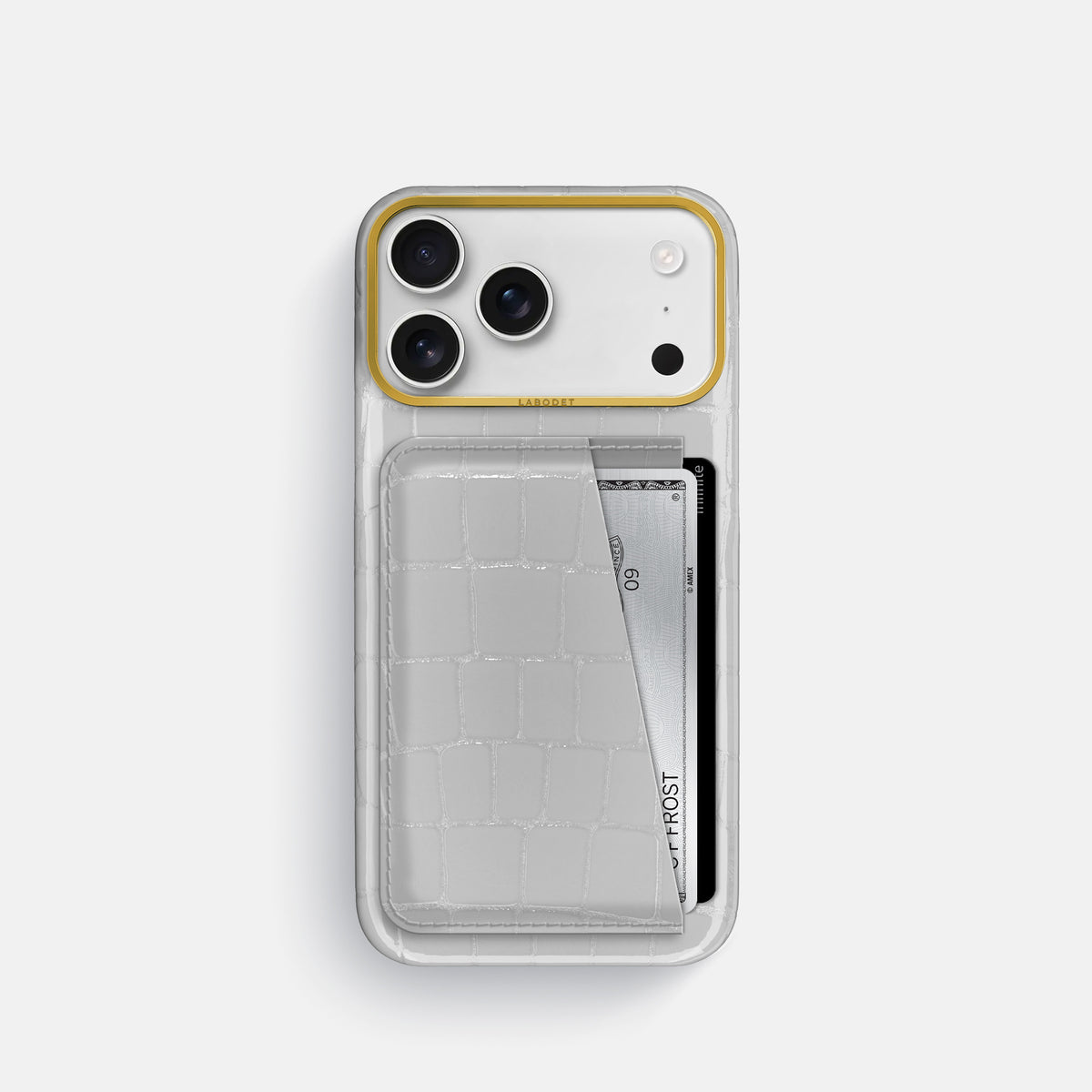 Double Card Case For iPhone 17 Pro In Shiny Alligator -1 | White-Gold