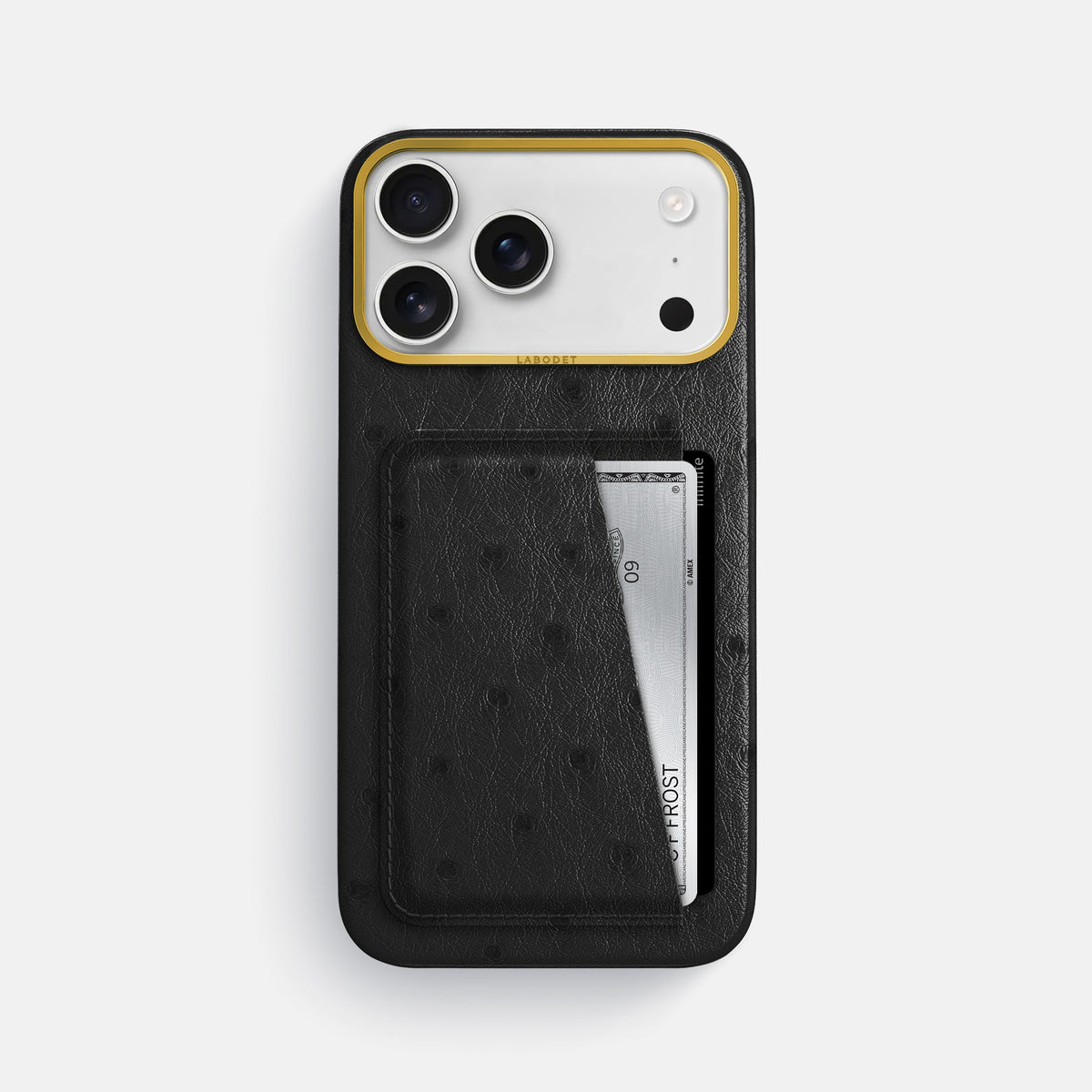 Double Card Case For iPhone 18 Pro Max In Ostrich -1 | Black-Gold